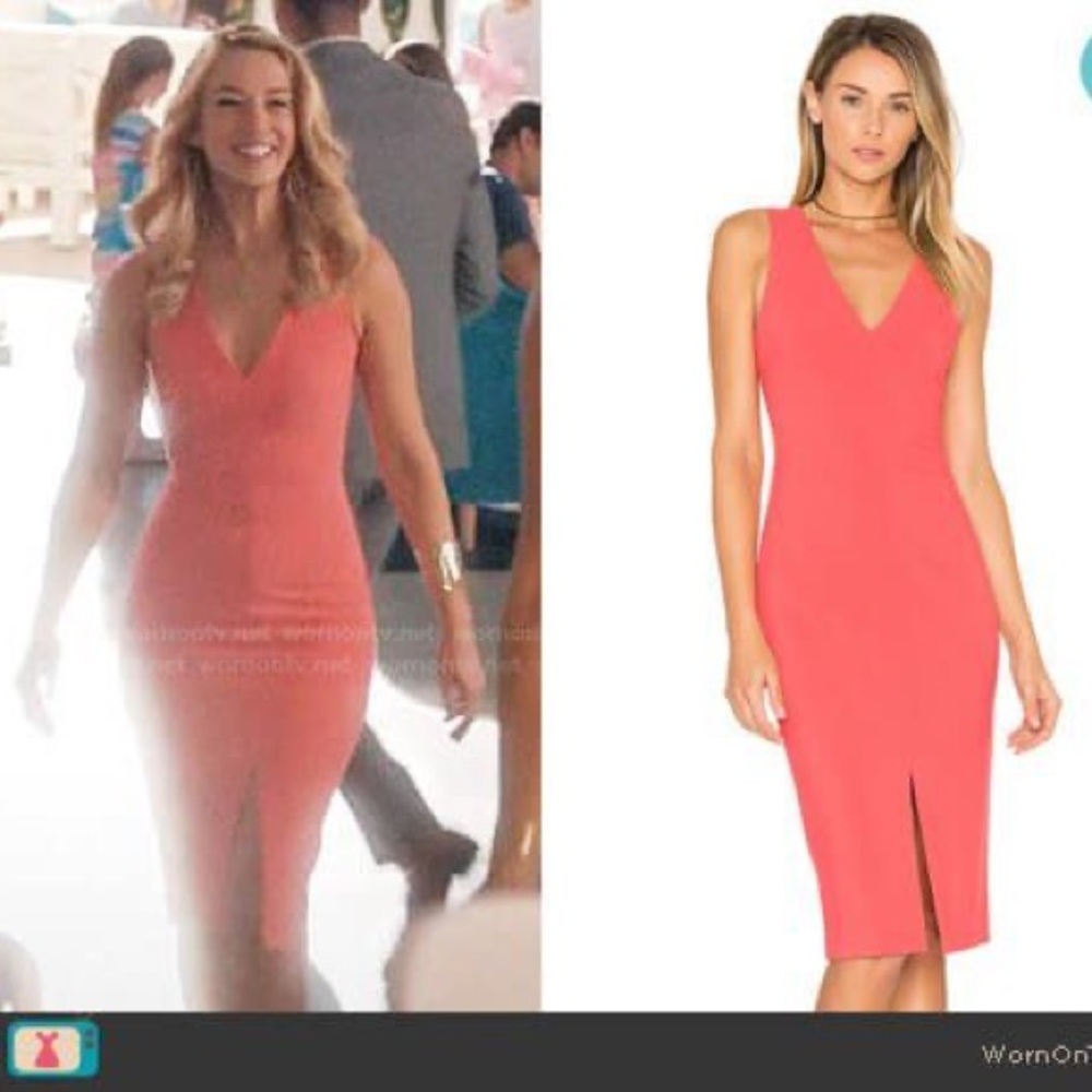 Likely Coral V-Neck Midi Dress
